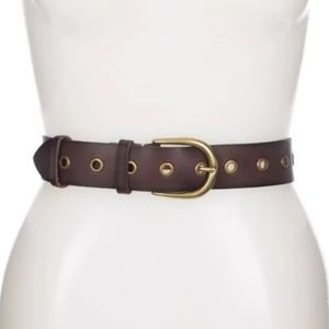 FRYE WOMENS LEATHER BELT WIDE WITH GROMMETS BROWN SIZE MEDIUM LARGE  NWOT
